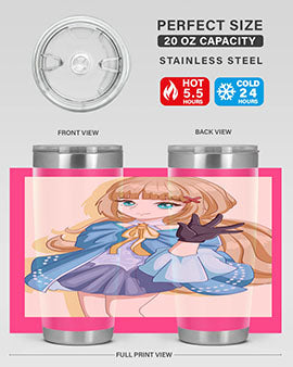 Beautiful princess tumbler featuring long hair and a blue costume, perfect for anime fans.