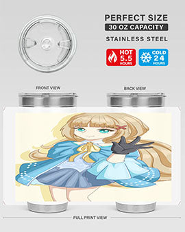 Beautiful princess tumbler featuring long hair and a blue costume, perfect for anime fans.