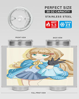 Beautiful princess tumbler featuring long hair and a blue costume, perfect for anime fans.