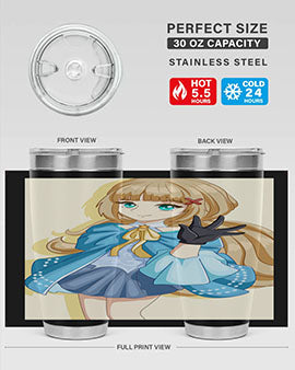 Beautiful princess tumbler featuring long hair and a blue costume, perfect for anime fans.