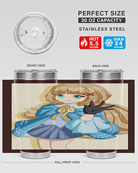 Beautiful princess tumbler featuring long hair and a blue costume, perfect for anime fans.