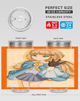 Beautiful princess tumbler featuring long hair and a blue costume, perfect for anime fans.