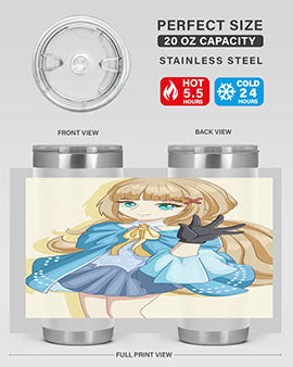 Beautiful princess tumbler featuring long hair and a blue costume, perfect for anime fans.