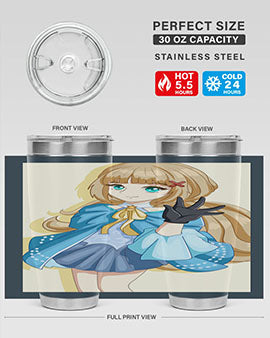 Beautiful princess tumbler featuring long hair and a blue costume, perfect for anime fans.