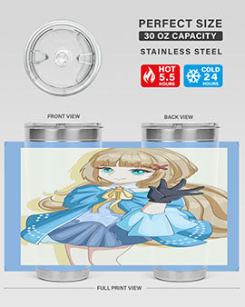 Beautiful princess tumbler featuring long hair and a blue costume, perfect for anime fans.