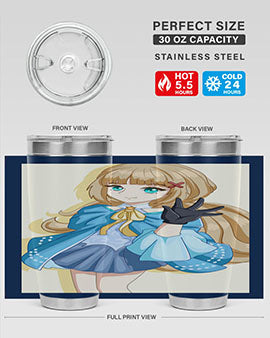 Beautiful princess tumbler featuring long hair and a blue costume, perfect for anime fans.