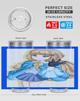 Beautiful princess tumbler featuring long hair and a blue costume, perfect for anime fans.