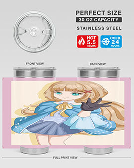 Beautiful princess tumbler featuring long hair and a blue costume, perfect for anime fans.