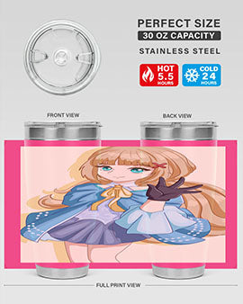 Beautiful princess tumbler featuring long hair and a blue costume, perfect for anime fans.
