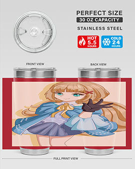 Beautiful princess tumbler featuring long hair and a blue costume, perfect for anime fans.