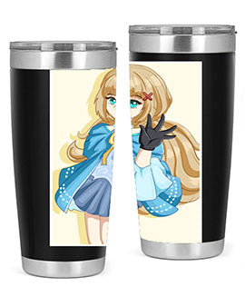 Beautiful princess tumbler featuring long hair and a blue costume, perfect for anime fans.