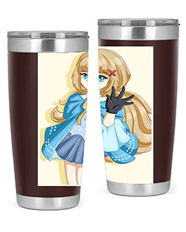 Beautiful princess tumbler featuring long hair and a blue costume, perfect for anime fans.