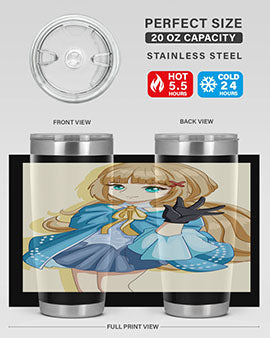 Beautiful princess tumbler featuring long hair and a blue costume, perfect for anime fans.