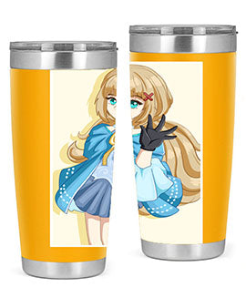 Beautiful princess tumbler featuring long hair and a blue costume, perfect for anime fans.
