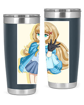 Beautiful princess tumbler featuring long hair and a blue costume, perfect for anime fans.