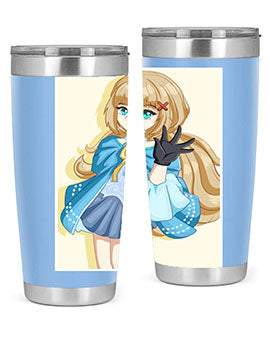 Beautiful princess tumbler featuring long hair and a blue costume, perfect for anime fans.