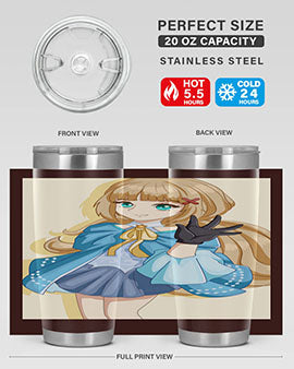 Beautiful princess tumbler featuring long hair and a blue costume, perfect for anime fans.