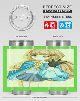Beautiful princess tumbler featuring long hair and a blue costume, perfect for anime fans.
