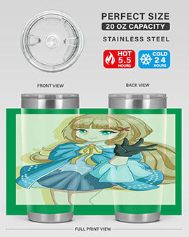 Beautiful princess tumbler featuring long hair and a blue costume, perfect for anime fans.