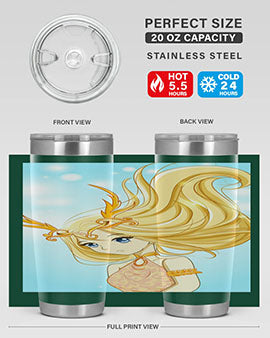 Beautiful anime queen tumbler featuring gold hair and a gold horn crown, perfect for hot and cold beverages.