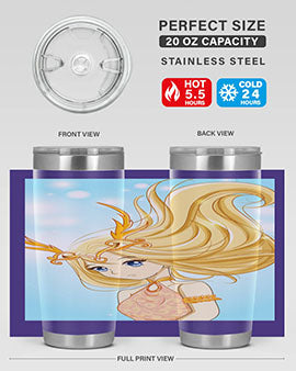Beautiful anime queen tumbler featuring gold hair and a gold horn crown, perfect for hot and cold beverages.
