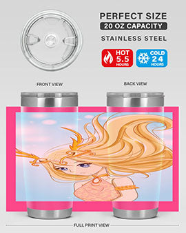 Beautiful anime queen tumbler featuring gold hair and a gold horn crown, perfect for hot and cold beverages.