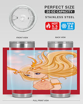 Beautiful anime queen tumbler featuring gold hair and a gold horn crown, perfect for hot and cold beverages.