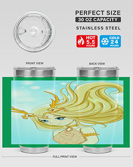 Beautiful anime queen tumbler featuring gold hair and a gold horn crown, perfect for hot and cold beverages.