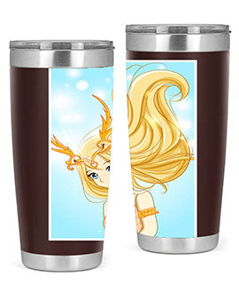 Beautiful anime queen tumbler featuring gold hair and a gold horn crown, perfect for hot and cold beverages.