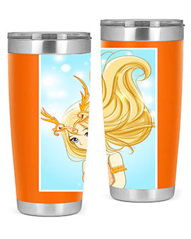 Beautiful anime queen tumbler featuring gold hair and a gold horn crown, perfect for hot and cold beverages.