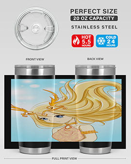 Beautiful anime queen tumbler featuring gold hair and a gold horn crown, perfect for hot and cold beverages.