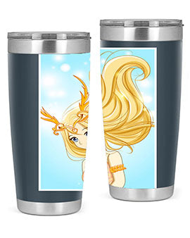 Beautiful anime queen tumbler featuring gold hair and a gold horn crown, perfect for hot and cold beverages.