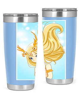 Beautiful anime queen tumbler featuring gold hair and a gold horn crown, perfect for hot and cold beverages.