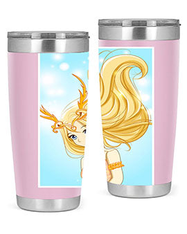 Beautiful anime queen tumbler featuring gold hair and a gold horn crown, perfect for hot and cold beverages.