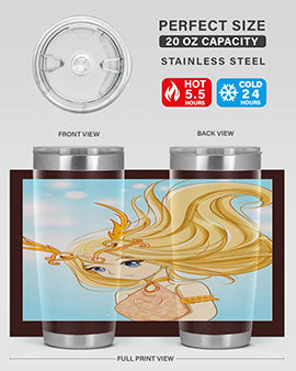 Beautiful anime queen tumbler featuring gold hair and a gold horn crown, perfect for hot and cold beverages.