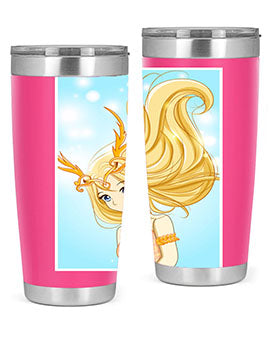Beautiful anime queen tumbler featuring gold hair and a gold horn crown, perfect for hot and cold beverages.