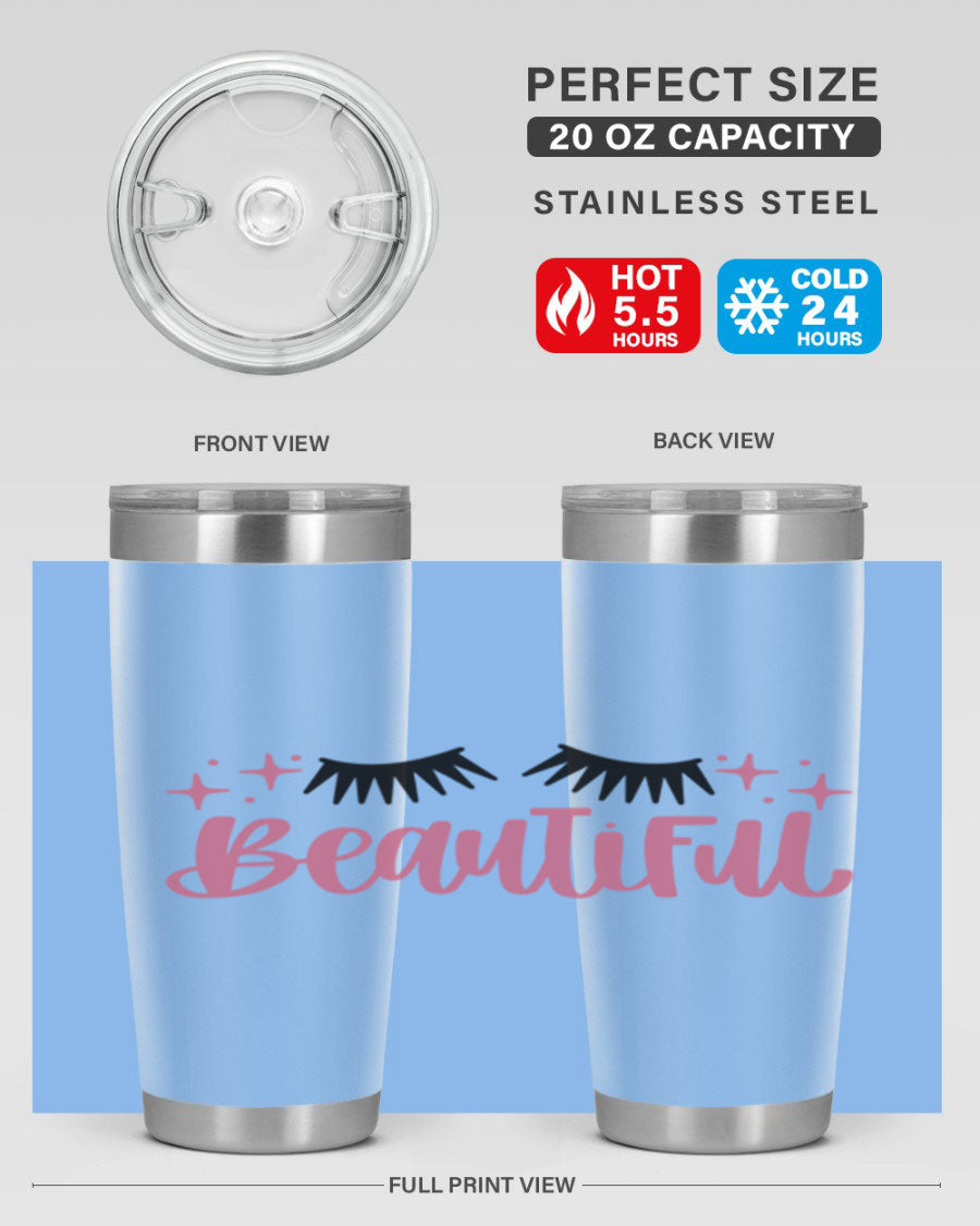 Beautiful Style 140# Tumbler in stainless steel with a sleek design, featuring a press-in lid and double wall vacuum insulation.