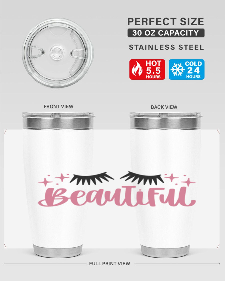 Beautiful Style 140# Tumbler in stainless steel with a sleek design, featuring a press-in lid and double wall vacuum insulation.