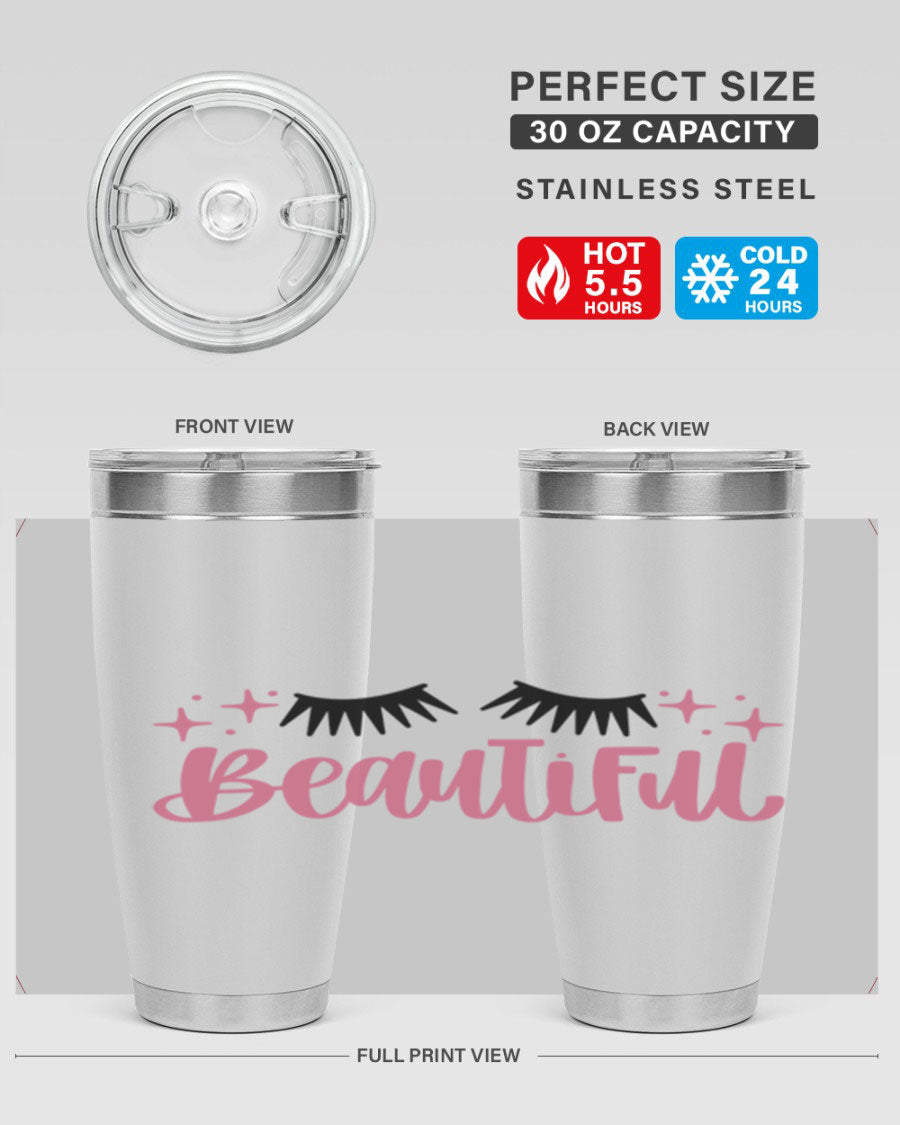 Beautiful Style 140# Tumbler in stainless steel with a sleek design, featuring a press-in lid and double wall vacuum insulation.