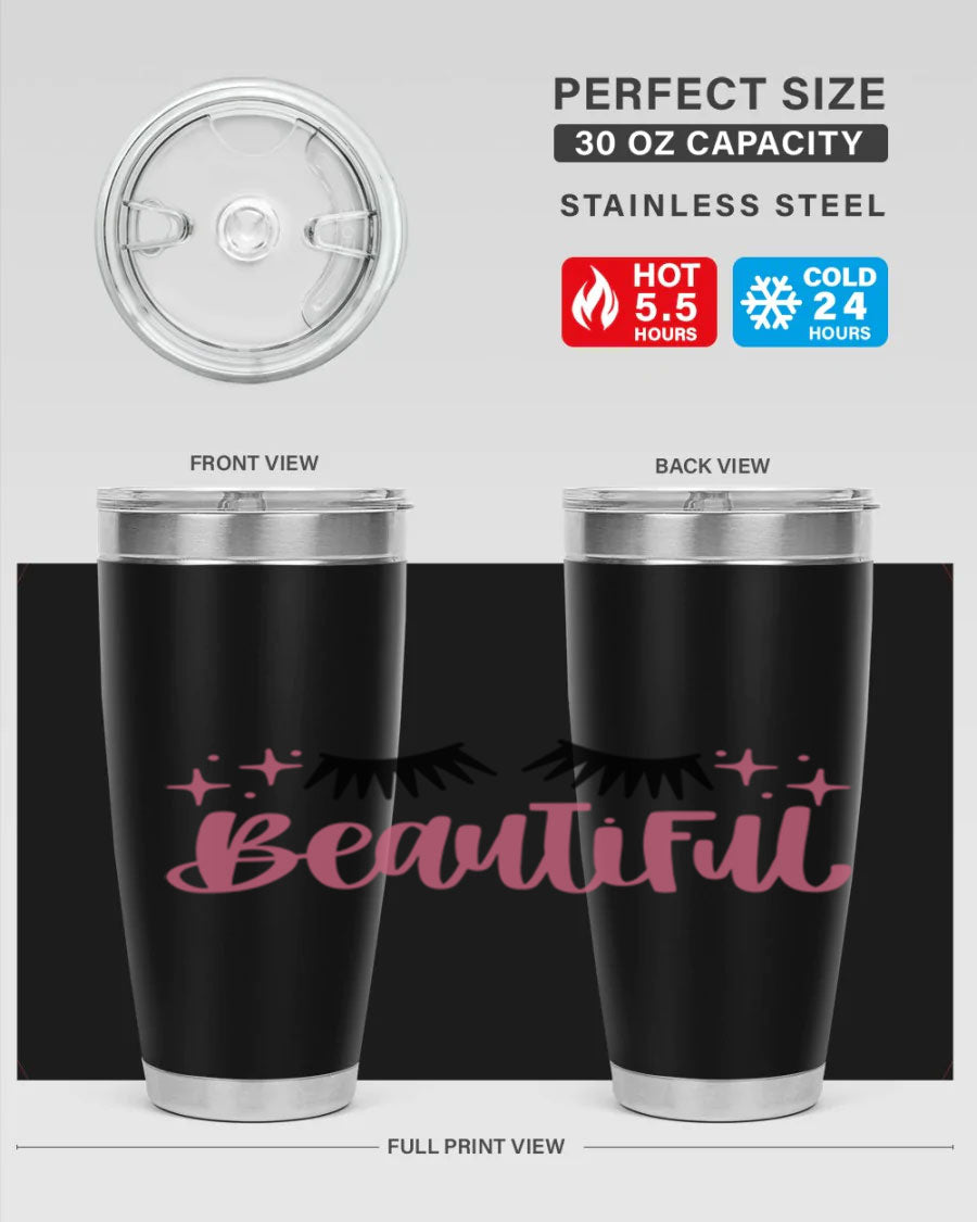 Beautiful Style 140# Tumbler in stainless steel with a sleek design, featuring a press-in lid and double wall vacuum insulation.