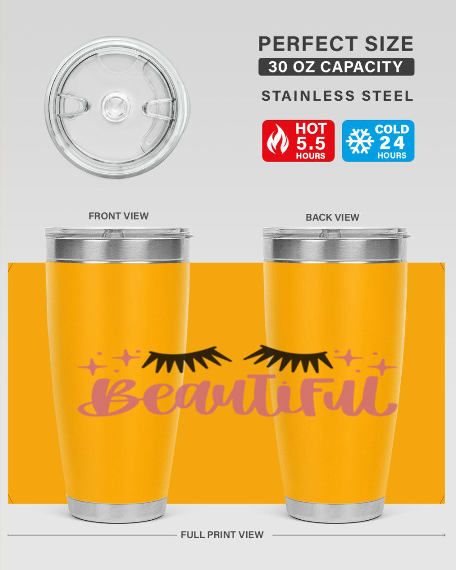 Beautiful Style 140# Tumbler in stainless steel with a sleek design, featuring a press-in lid and double wall vacuum insulation.