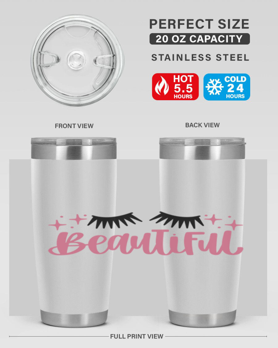 Beautiful Style 140# Tumbler in stainless steel with a sleek design, featuring a press-in lid and double wall vacuum insulation.