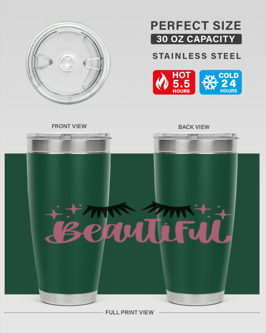 Beautiful Style 140# Tumbler in stainless steel with a sleek design, featuring a press-in lid and double wall vacuum insulation.