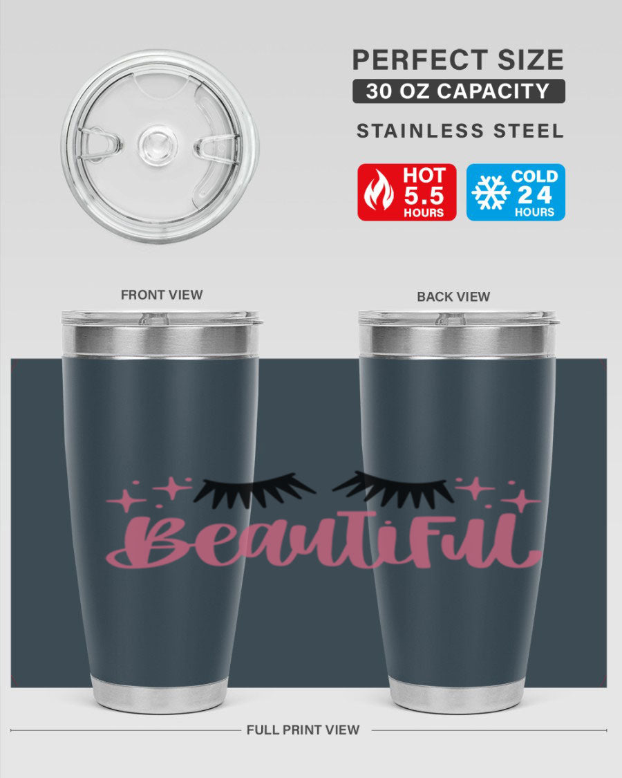 Beautiful Style 140# Tumbler in stainless steel with a sleek design, featuring a press-in lid and double wall vacuum insulation.