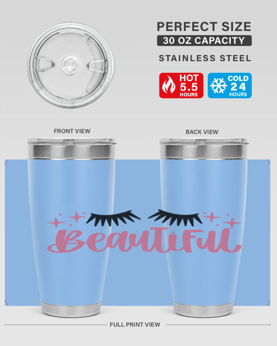 Beautiful Style 140# Tumbler in stainless steel with a sleek design, featuring a press-in lid and double wall vacuum insulation.