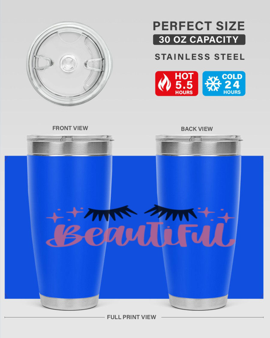 Beautiful Style 140# Tumbler in stainless steel with a sleek design, featuring a press-in lid and double wall vacuum insulation.