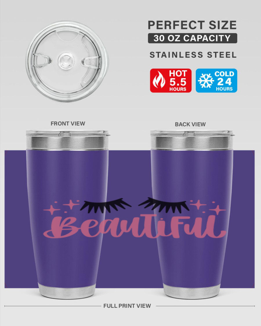 Beautiful Style 140# Tumbler in stainless steel with a sleek design, featuring a press-in lid and double wall vacuum insulation.