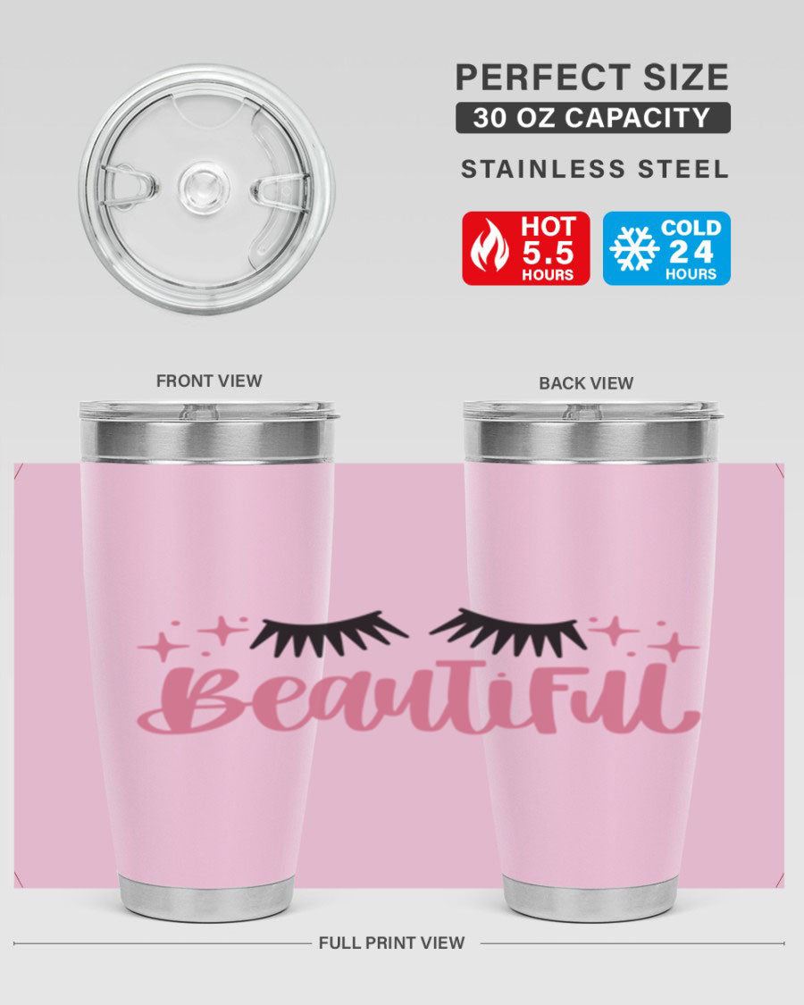 Beautiful Style 140# Tumbler in stainless steel with a sleek design, featuring a press-in lid and double wall vacuum insulation.