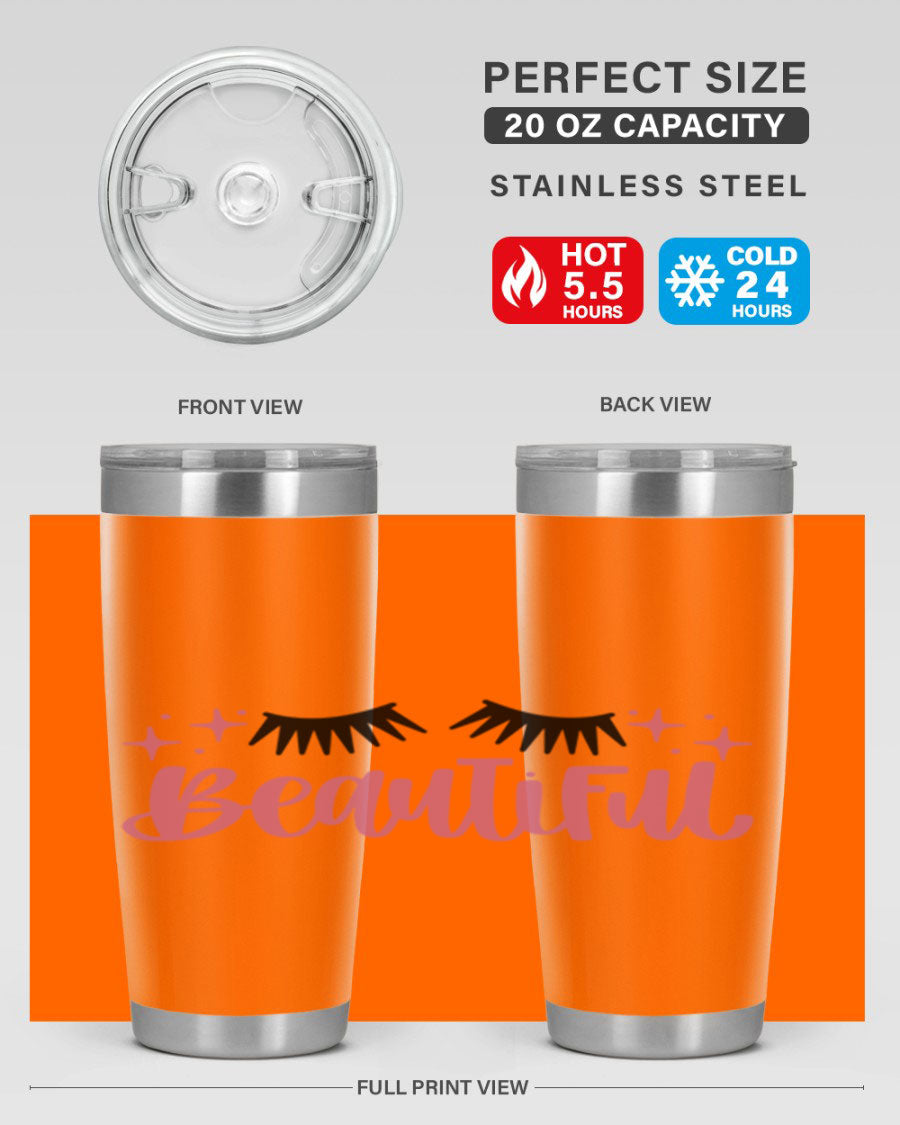 Beautiful Style 140# Tumbler in stainless steel with a sleek design, featuring a press-in lid and double wall vacuum insulation.