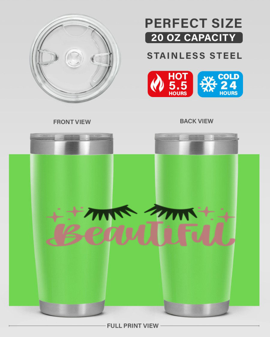 Beautiful Style 140# Tumbler in stainless steel with a sleek design, featuring a press-in lid and double wall vacuum insulation.